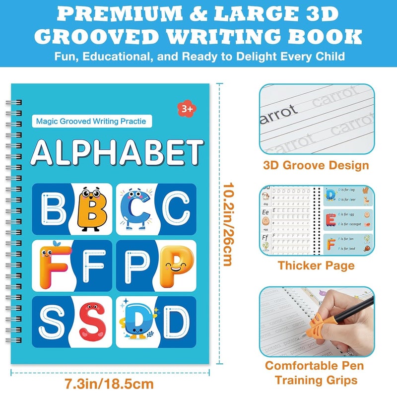 Hoarecal Magic Grooved Writing Practice Book for Kids Ages 3–8, 6 Reusable Handwriting Practice Books with 6 Pens, 12 Refills, 3 Soft Grips, Preschool Learning Activities Gifts for Boys and Girls - Image 4